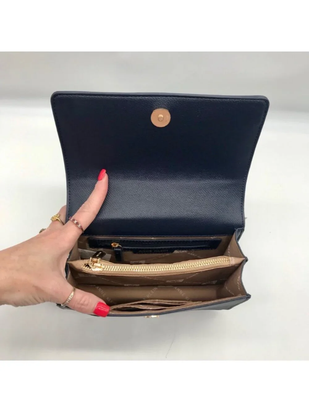 Anne Klein Women's Blue Leather Belted Flap Saddle with Convertible Strap - Picture 10 of 10